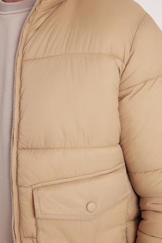 Tudors Erkek Regular Fit Klasik Kesim Çift Cepli Lastikli Sıcak Tutan Dik Yaka Kum Rengi Mont-41595 Kum