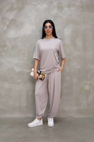 Osy Modal Yumuşak Dokulu Kumaş Oversize Bisiklet Yaka T-shirt Jogger Eşofman Altı Eşofman Takımı - Gri Gri
