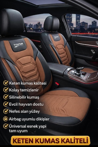 Titanyum Serisi Lüks Keten Oto Koltuk Kılıfı- Hyundai İ20-i30-accent-blue-era-getz Uyumlu Taba
