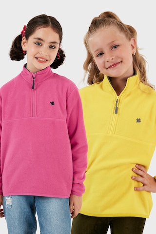 Lela Yumuşak Dokulu Fermuarlı Dik Yaka Şardonlu 2'Li Paket Çocuk Polar 5905002S2 Fuşya-Sarı