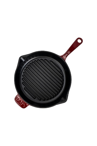 Lava Döküm Yuvarlak Izgara Tava Döküm Demir Yekpare Saplı Çap Ø 28cm.bordo Bordo