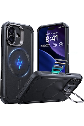 Esr Apple Uyumlu iPhone 17 Cyber Tough Manyetik Kılıf Kamera Kontrol Özellikli Stantlı Siyah