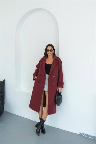 Neşeli Butik Kadın Omuz Detaylı Bordo Kaşe Kaban Nbmylk34 Bordo
