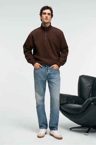 Grimelange BAXTER Erkek Dik Yakalı Fermuarlı Relaxed Kahverengi Sweatshirt