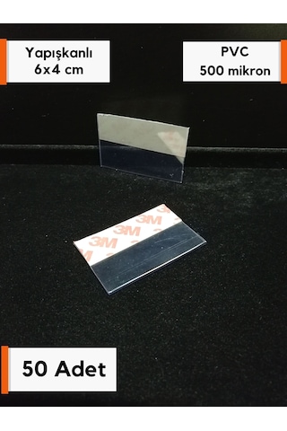 50 Adet Pvc Etiketlik 6x4 Cm Yapışkanlı Şeffaf Etiketlik, Raf Vit