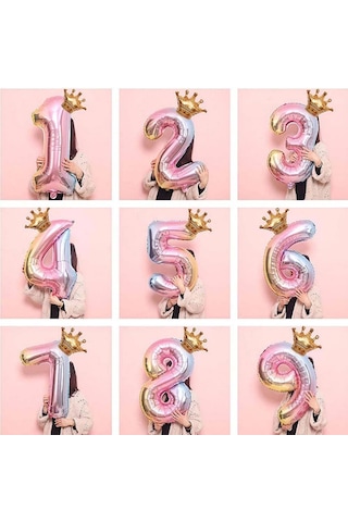5 Yaş Gökkuşağı Rakam ve Kral Tacı Folyo Balon Doğum Günü Parti K