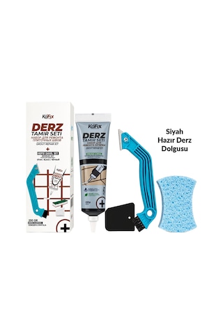 Siyah 250 Gr Derz Tamir Seti Hazır Derz Dolgusu, Derz Sökme Aleti, Testere, Spatula Ve Sünger
