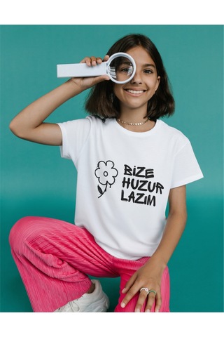 Alpşan Ticaret Bize Huzur Lazım Tişört Huzur Veren T-shirt Çocuk Yetişkin Beyaz Tişört Beyaz