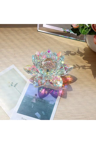 Chacha Home Kristal Nilüfer Çiçeği Obje & Mumluk - Lüks Cam Lotus Sehpa Ve Konsol Dekoru 15 Cm / 10 Cm / 8 Cm / 6 Cm Orta Boy