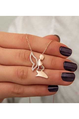 925 Ayar Papatya Silver Anne Bebek Kolye.rose.gold.rodaj Gümüş