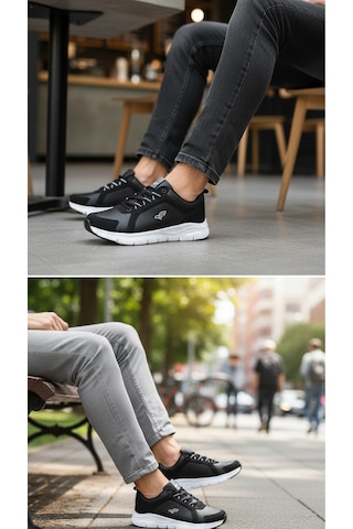 Fore Sport Erkek Kalın Taban Günlük Spor Ayakkabı Rahat Yürüyüş Sneaker Siyah - Beyaz