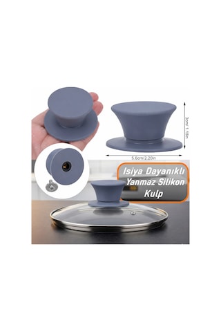 Silikon Yanmaz Yakmaz Universal Cam Tencere Kapağı Kulpu 1 Adet Tencere Tepesi Kapak Tutacağı Gri