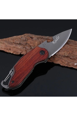 Buck Serisi İsme Özel X48 Ahşap Kabzeli Cep Çakısı Siyah