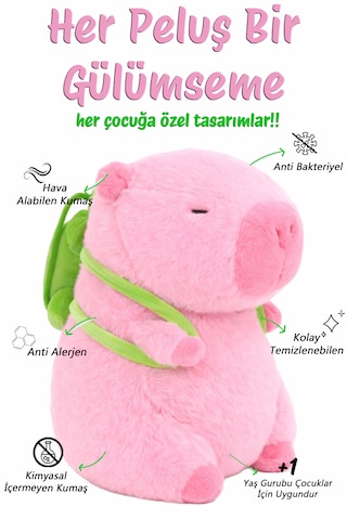 Capybara Çantalı 35 Cm Yumuşak & Sevimli Peluş Oyuncak Açık Pembe