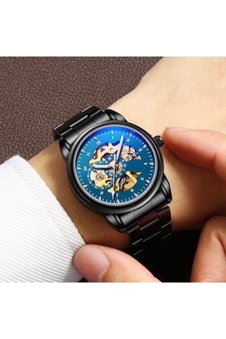 Mekanik Erkek Kol Saati Gerçek Deri Erkek Kol Saati Toptan Su Geçirmez Saat Erkek Öğrenci Kol Saati Işıldayan Altın