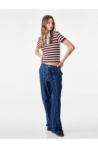 Koton Regular Fit Kısa Kollu Düğmeli Modal Karışımlı Polo Yaka Çizgili Tişört Bordo Çizgili 7wal10185ık