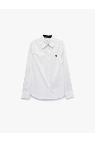 Koton Pamuklu Slim Fit Nakış Detaylı Uzun Kollu Poplin Gömlek Beyaz 7wak60155uw