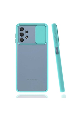 Noktaks Samsung Galaxy Uyumlu A32 4g Kılıf Slayt Sürgülü Arkası Buzlu Lensi Kapak Siyah T17111