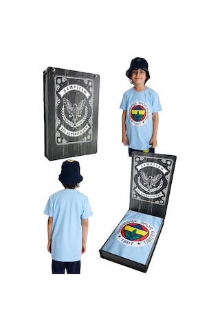 Fenerium Fenerbahçe Lisanslı Lazer Baskılı Renkli Logo Sıfır Yaka Çocuk T-shirt Mavi