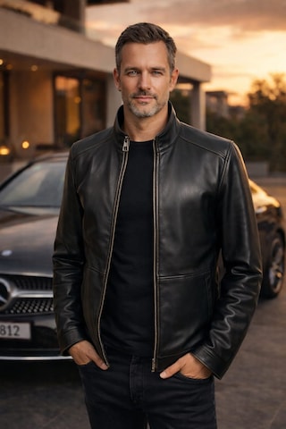 Viamod Leather Erkek Hakiki Deri Ceket Siyah Hakim Yaka Premium Slim Fit Gerçek Deri Mont Üretici Garantili Siyah
