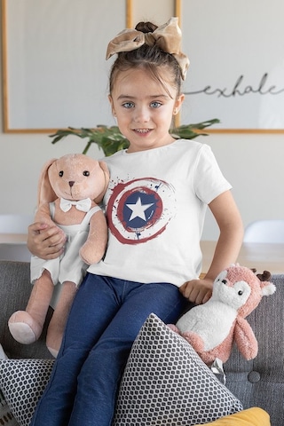 Sevbano Tasarım Kaptan Amerika Baskılı Unisex Avengers Film Çocuk Tişört Beyaz