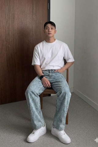 Cool Tarz Erkek Asit Yıkama Bol Paça Jean Pantolon Rahat Kesim Denim Mavi Mavi