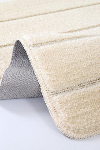 Doğal Kaymaz Taban Banyo Paspas Set Yumuşak Dokulu Su Emici Yıkanabilir Yeni Çizgili Set 50x80-50x40 Krem
