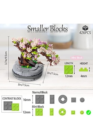 Bonsai Ağacı Sukulent/sakura Saksı Bitki Yapı Blokları Seti, Hediyeler İçin Yapay Çiçek İnşaat Kitleri, Yetişkinler/gençler İçin Kendin Yap Buket Yapı Tuğlaları Sakura 20beyazcipso