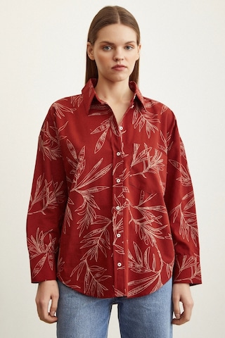 Never More Çiçek Desenli Poplin Gömlek Kiremit