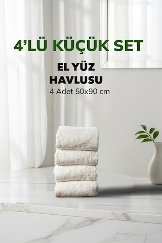4 Lü Çizgili Beyaz Renk Yumuşak Pamuk El Yüz Havlusu Seti 50x90 Cm