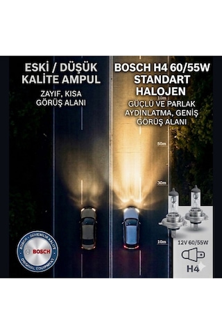 H4 Halojen Far Ampulü 12v 60/55w 472 Basic 2 Adet 3 Tırnaklı Uzun Ömürlü Yüksek Aydınlatma