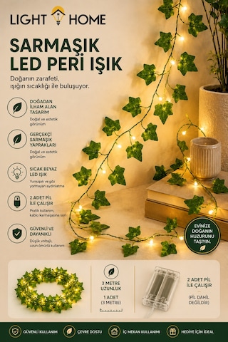 3 Metre 30 Led Li Yapay Sarmaşık Peri Işık Balkon, Bahçe, Oda Ve Duvar Dekoru Sarı