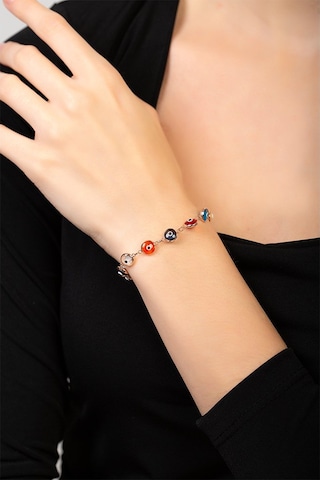 Tesbihane Nazar Boncuğu Detayl Multicolor Rose Renk 925 Ayar Gümüş Kadın Bileklik