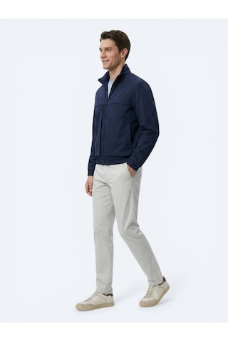 Kip Lacivert Relaxed Fit Dik Yaka Casual Dokuma Mont