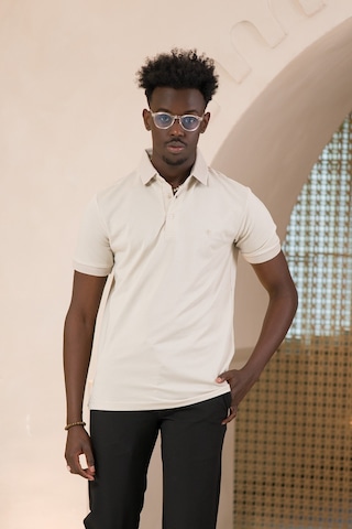 Paul Martin Örme Polo Yaka Regular Fit Pamuklu Ve Likralı T-shirt krem