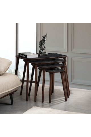 Vovvahome Luci 4lü Dörtlü Mdf Ahşap Zigon Sehpa - Siyah Mermer