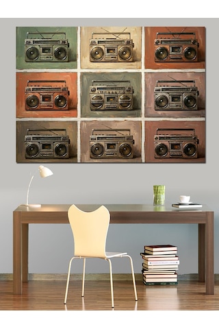 Retro Kasetçalar Teyp Kolaj Tablosu Dekoratif Kanvas - Mdf Ahşap Tablo