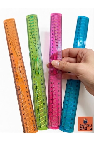 Saygılıofis Renkli Plastik Tutmalı Cetvel 30 Cm Ergonomik Şeffaf Çizim Cetveli Karışık Renkler 1 Adet Çok Renkli