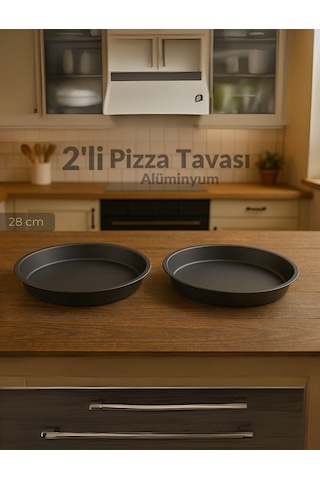 Jet's Home 2'li Pizza Tavası Seti Alüminyum Pizza Tepsisi Yapışmaz Lahmacun Pide Tavası 28 Cm siyah