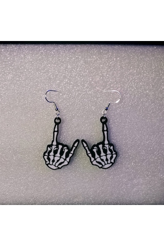Rock Out İskelet El Figürlü Küpe Çifti - Gotik Estetik Işıltılı Cadılar Bayramı Aksesuarı Siyah
