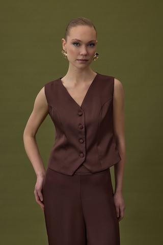 Sateen Klasik Düz Yelek - Kahve-137028 Kahve