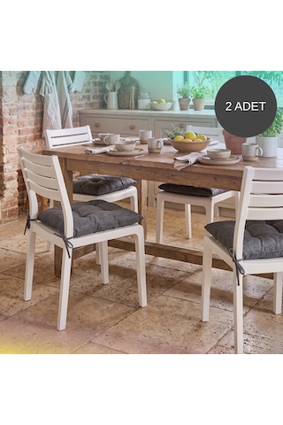 2'li Set 45x45 Cm Antrasit Bağcıklı Sandalye Minderi - Pamuk Polyester Kumaş Kırpıntı Süngerli Bahçe Ve Mutfak Sandalye Minderi Antrasit - Gri