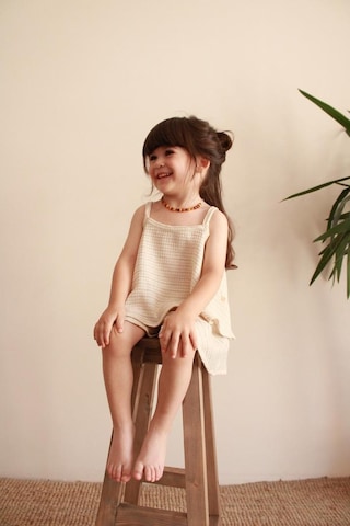 Bej Çizgili Volanlı Kız Askılı Ve Şort Takım KREM