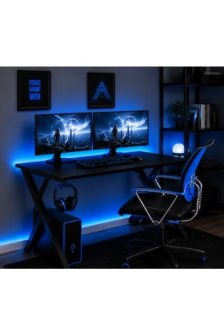 Rgb Led Aydınlatmalı Oyuncu Ve Çalışma Masası Kumandalı 7 Renk Işıklı Bilgisayar Masası Mat Siyah