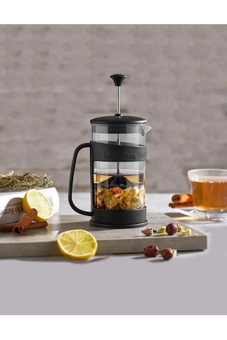 French Press Ateşe Dayanıklı Bitki Demliği Siyah