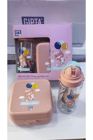 Gıpta Blue-me Tritan Pipetli Matara + Desenli Beslenme Kabı Set Krem