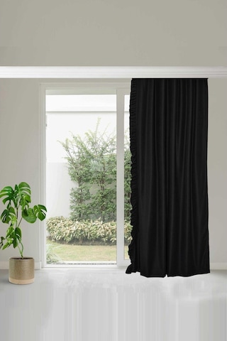 Fırfırlı Vintage Kadifemsi Dertsiz Pamuk Keten Perde En X Boy - Tek Kanat Siyah