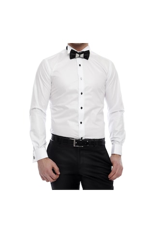 Efor Slim Fit Duble Manşet Ata Yaka Beyaz Damatlık Smokin Gömlek Gk 360 Beyaz