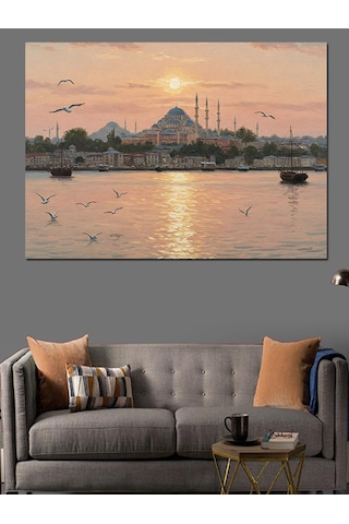 Sabah Vakti İstanbul Silueti Dekoratif Kanvas - Mdf Ahşap Tablo
