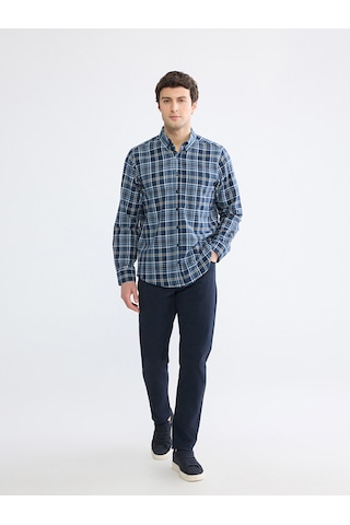 Lcwaıkıkı Classic Lacivert Regular Fit Ekose Desenli Gabardin Erkek Gömlek